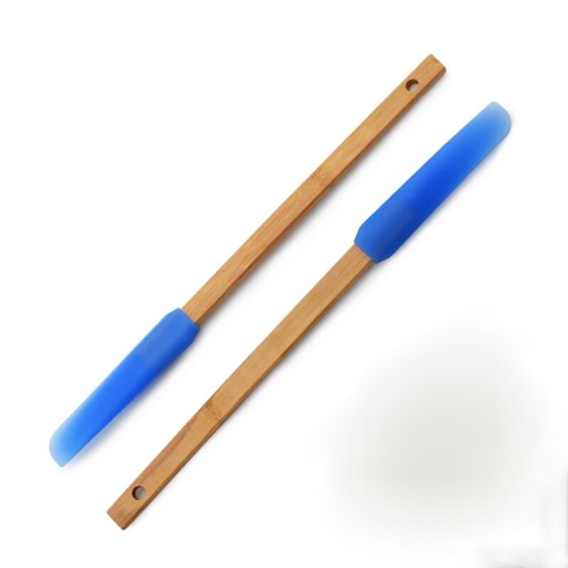 1Pcs Bamboo Handle Blue Silicone Spatula Non-stick Cake DIY Brush Kitchen Tools Multi Purpose Outdoor BBQ Scraper