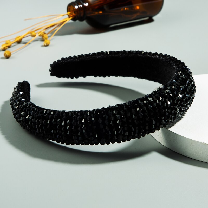 Delicate Glanzende Kleurrijke Ab Kleur Crystal Hoofdband Voor Vrouw Elegante Dikke Spons Haarband Bruids Bruiloft Haaraccessoires: Black