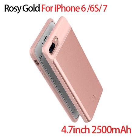 Thin Ultra Slim External Backup Battery Charger Case For iPhone 8 7 6 6s Plus PowerBank Charging Case Cover for iPhone 6 6s 7 8: i6 i6s i7 i8 Rosy