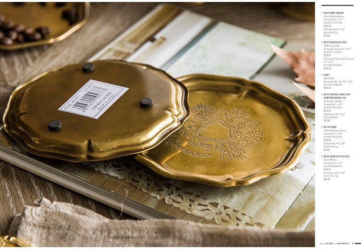 Copper Plate 12.5cm Snack Tray Dessert Plates Dinnerware Jewelry Storage Tray Carved Flowers