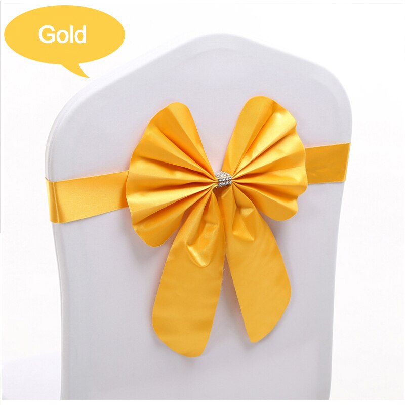 1 Stks/partij Stoel Cover Elastische Stoel Cover Stoel Terug Bloemen Boog Decoratie Hotel Bruiloft Stoel Terug: Goud