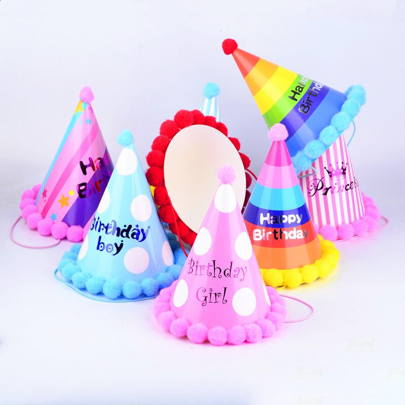 1pc Mini Party Hat Birthday Cap Boy And Girl First Birthday Flash Pointed Hat Party Decoration Blue Birthday Hat