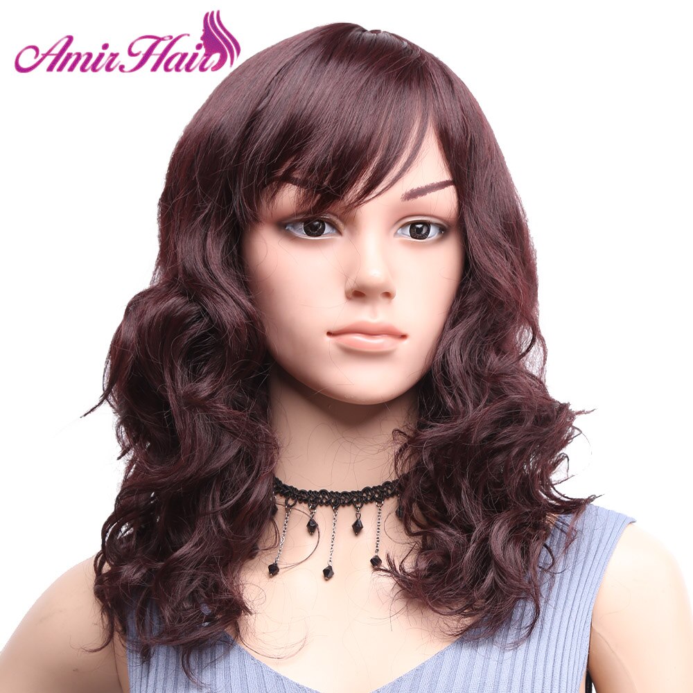 Amir Brown Short Wigs Bob Style Straight Synthetic Black Women's Wig with Bangs 14 Inches Soft Hair Black Wig Cosplay: 1B99J
