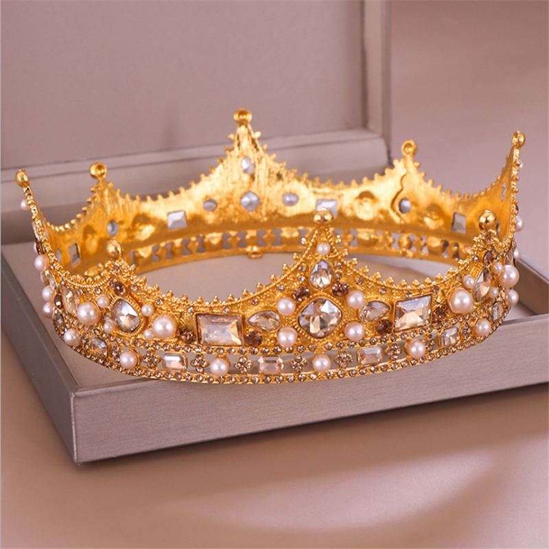 Vintage Baroque Bridal Tiara Crown Bride Crystal Queen King Crown Wedding Hair Jewelry Accessories Women Pageant Prom Headpiece