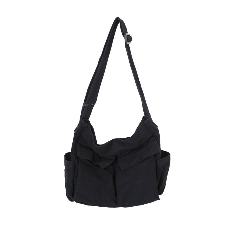 Women's School Messenger Bags For Women Shoulder Ladies Handbag Solid Large Capacity Casual Canvas Shoulder Female Bags: black