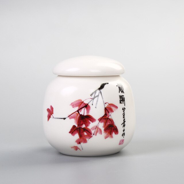 White Ceramic Pet Ashes Urn Cremation Ash Holder Small Animal Pet Parrot Bird Funeral Memorial Casket Burial Urns In Niche: Red leaves