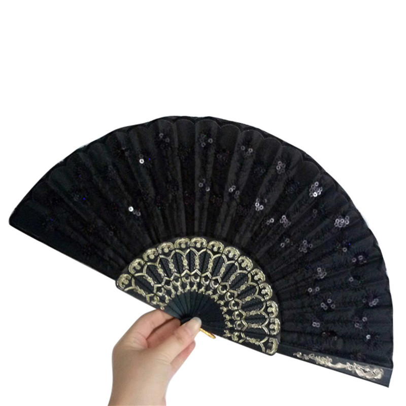 Craft Fans Spanish Lace Silk Folding Hand Held Dance Fan Flower Pattern for Party Wedding Home Practical #0509: B