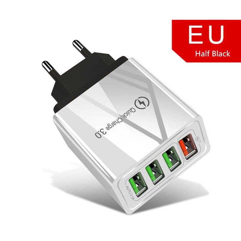 3A QC 3.0 4 Port EU Fast Charger Adapter For Blackview BV9900 BV9800 BV9700 BV9600 BV5500 BV5800 A80 A60 Pro Phone Charger: 4 Port Black