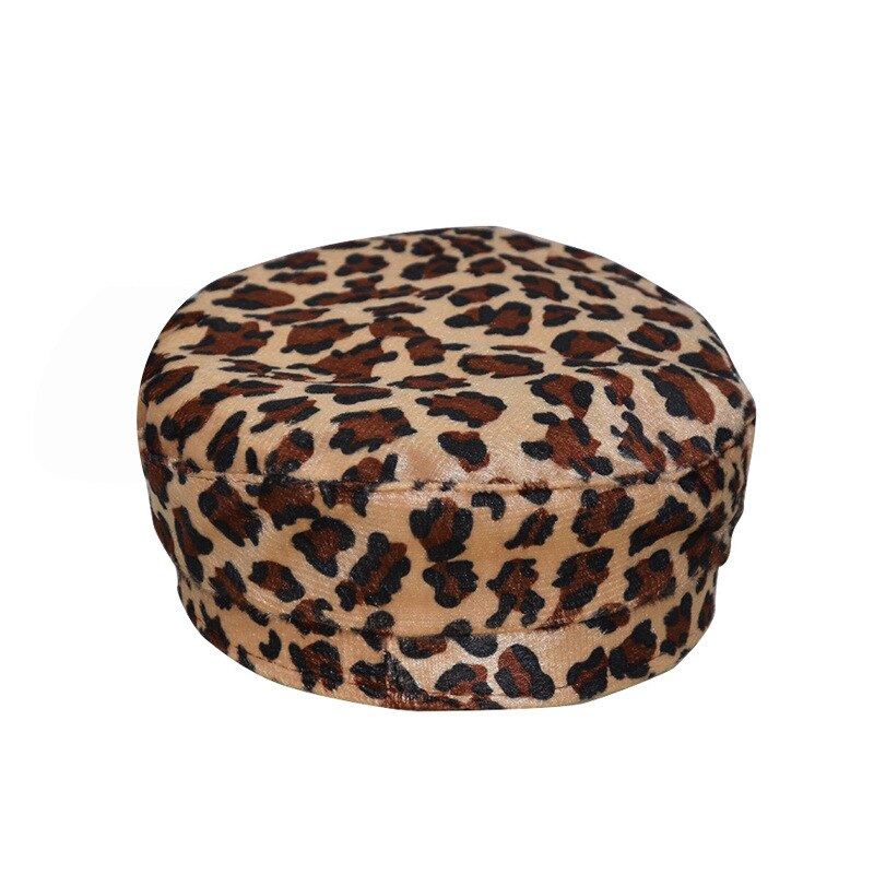Hat Cap Women Casual Leopard Print Cap Solid Warm Wool Beret Hat Female