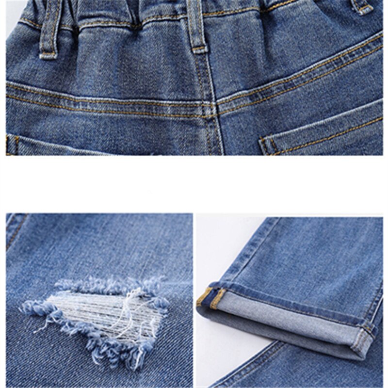 Pantalones vaqueros de pierna ancha para niñas, Jeans rectos de algodón, rasgados, ropa de para Niñas Grandes, novedad