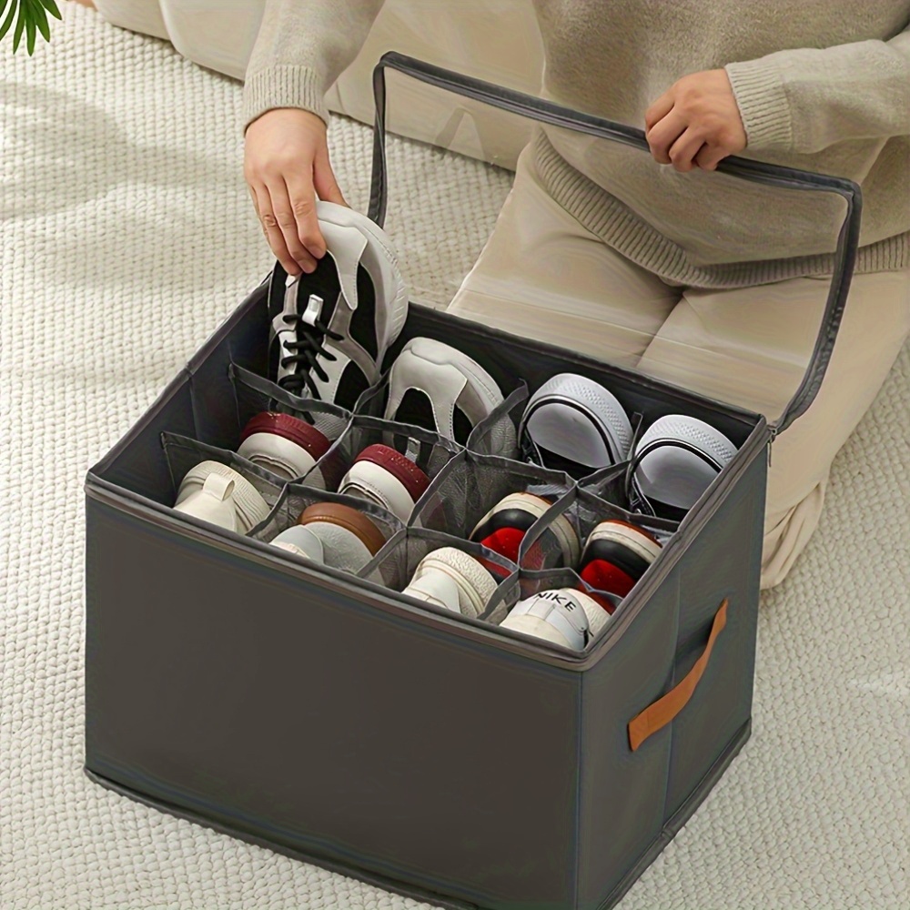 Organizador de zapatos plegable con tapa, caja de almacenamiento de tela Oxford a prueba de polvo para zapatos, accesorios de ropa, organización del armario del hogar