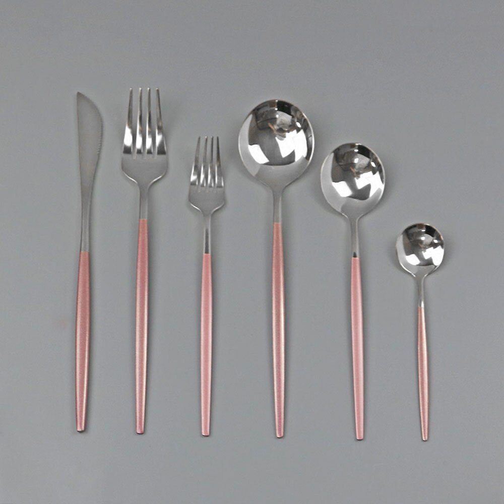 6 teile/satz Silber Geschirr einstellen 304 Edelstahl Geschirr Gabel Messer Löffel Besteck Besteck Heimat Hotels Partei Besteck einstellen: Rosa Silber-