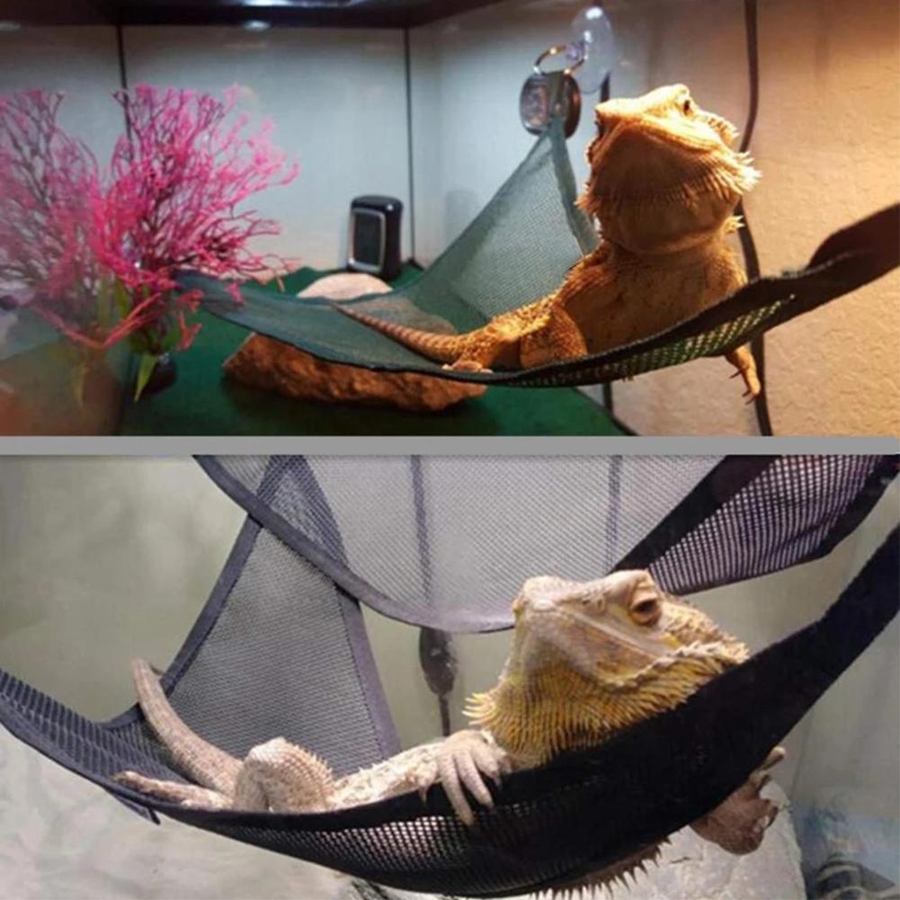 2pcs Reptile Hammock Lounger Ladder Accessory For Large Small Anole Geckos Lizards Snakes Triangle Hammock With Suction Cup