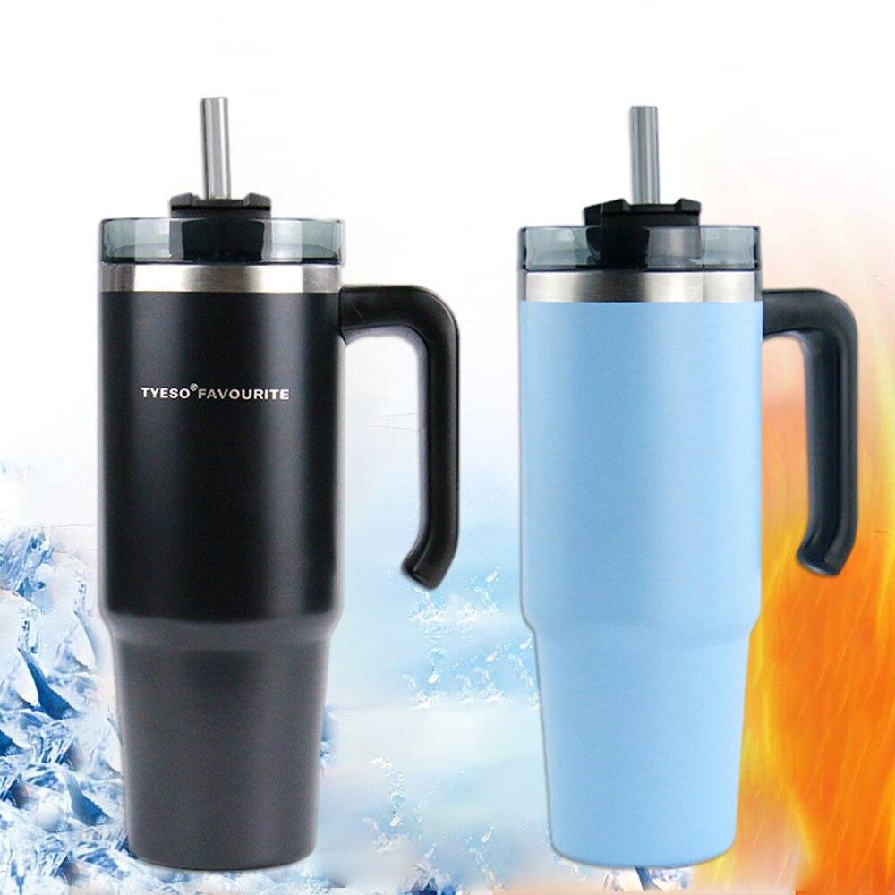 20oz/30oz Stainless Steel Thermos Cup With Straw Coffee Cup Thermal Insulation Ice Cup Car Cup Water Cup With Handle