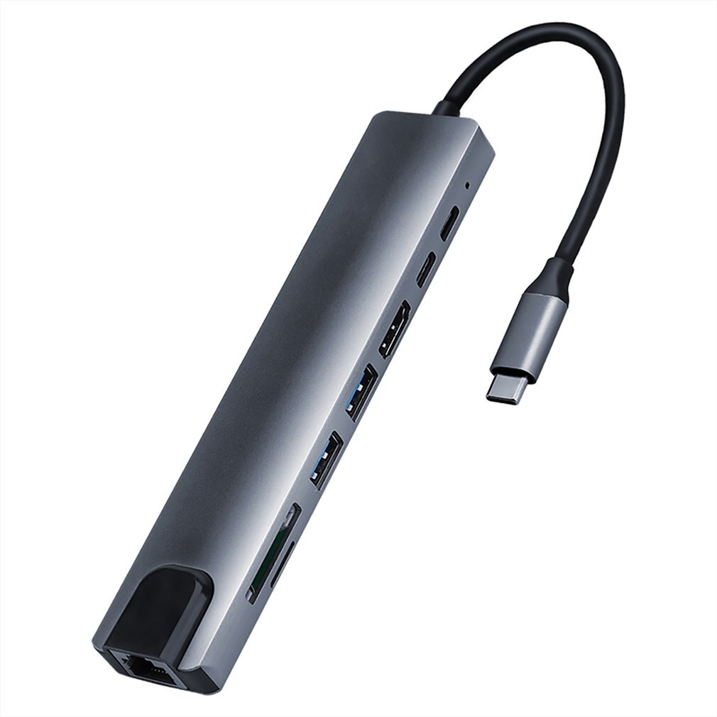 8 In 1 4K Multipoort Type C Naar USB-C Hdmi Adapter Usb 3.0 Kabel Hub Voor Macbook Aux Poorten adapter Snelle Snelheid