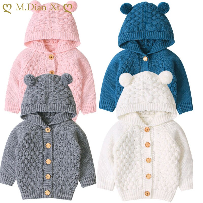 Kleinkind Baby freundlicher Junge Mädchen Strick Mantel Jacke Ohr Mit Kapuze Outwear Winter Bluse zur Seite fahren betroffen zur Seite fahren Strickjacke Warme Kleidung