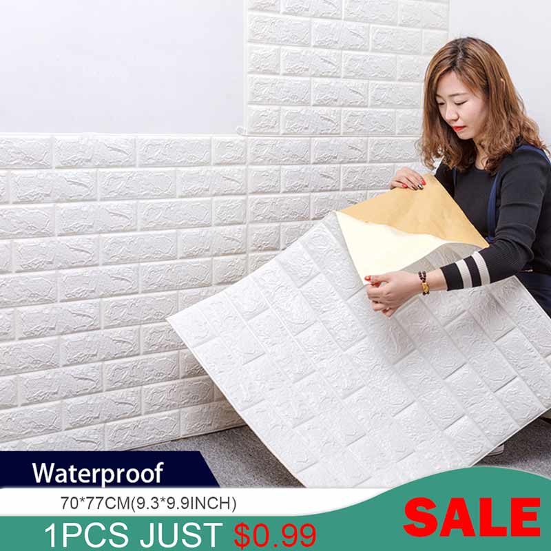 3D Wall Stickers Brick stone pattern Self-Adhesive Wall paper Waterproof DIY 70*77cm 3D Marble Brick Wall Papers for Kids Room