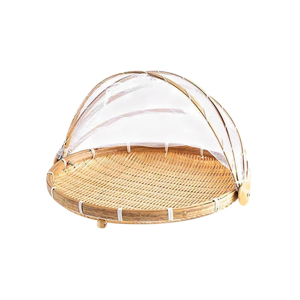 Bamboo Woven Basket Anti-Mosquito Net Fruit Vegetable Laundry Baskets Dustpan Tent Basket Tray Outdoor Picnic Mesh Net Cover: black