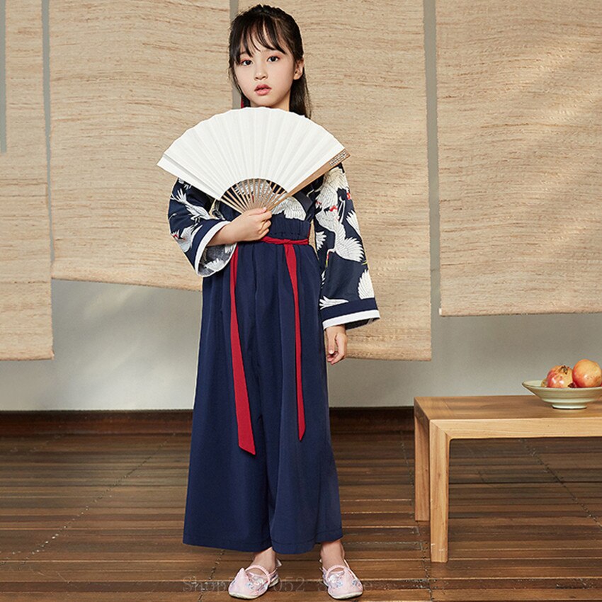 Japanilainen perinteinen puku lasten kimono nosturi haori vintage samurai tyttö itämaiset toppihousut poika lapset yukata aasialaiset vaatteet