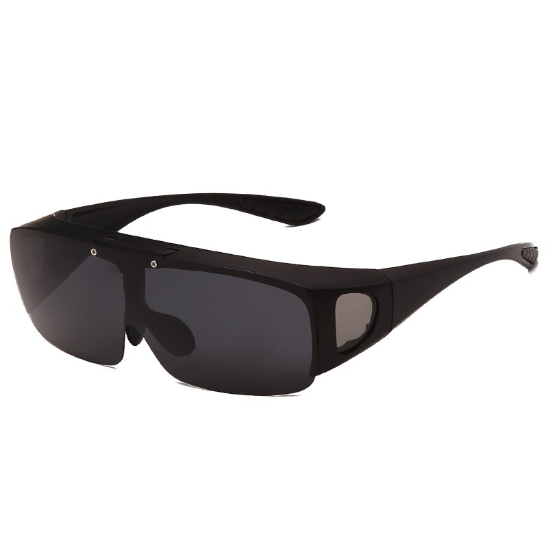 Flip up polariserede solbriller mænd kvinder plastik stel  uv400 briller passer over udendørs kørsel fiskeri sport solbriller cover: Grå