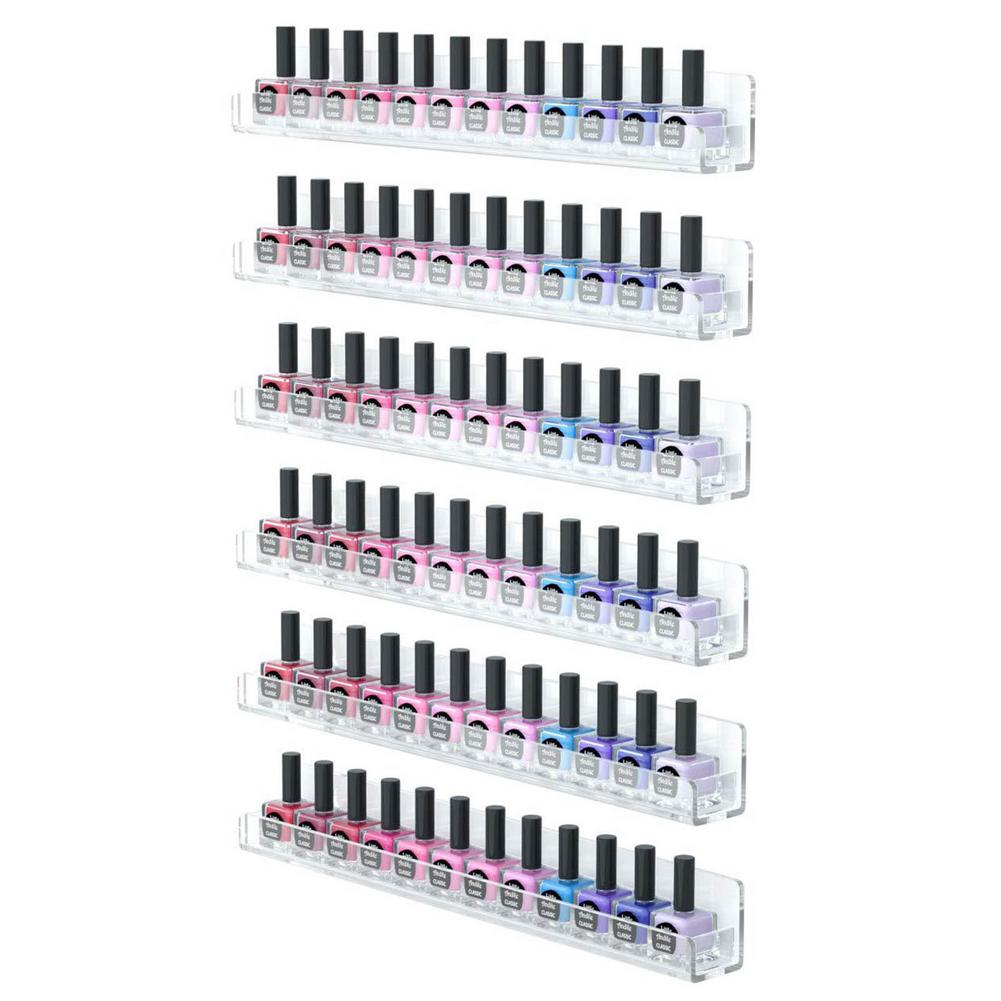 6 Stuks Clear Acryl Onzichtbare Drijvende Rack Wall Mount Organizer Nagellak Opbergrek Display Planken Nail Art Opslag Rekken