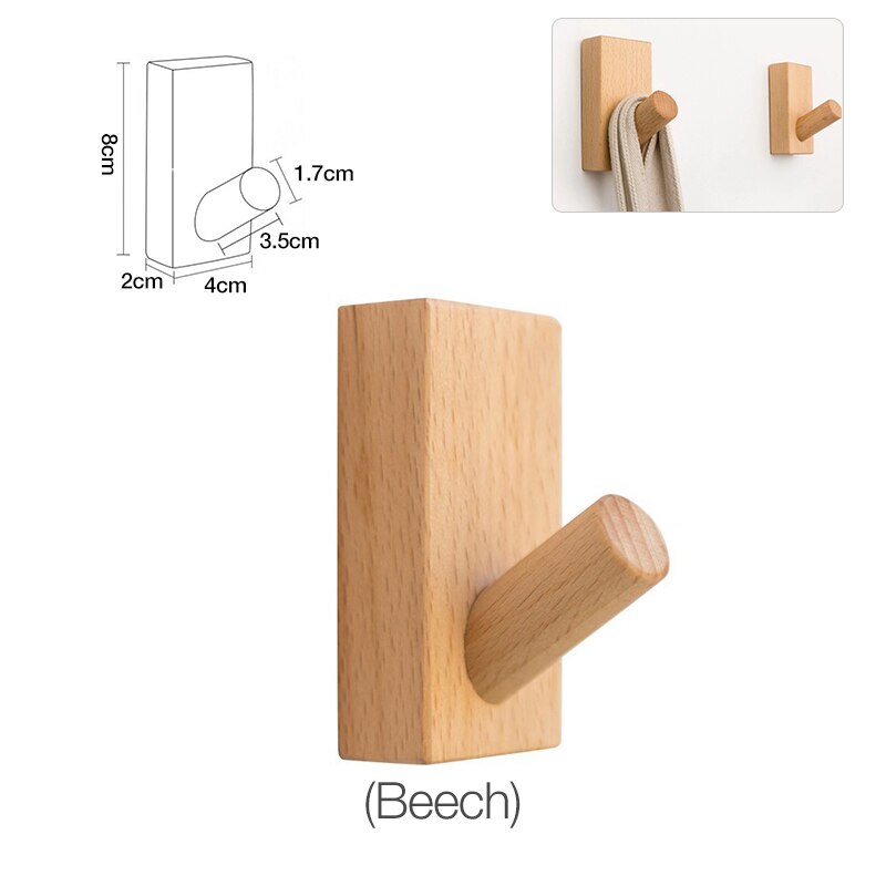1 stk massivt træ håndklæde knage væg dekorative kroge håndklædeholder single organizer bøjler multifunktionelle kroge: H01