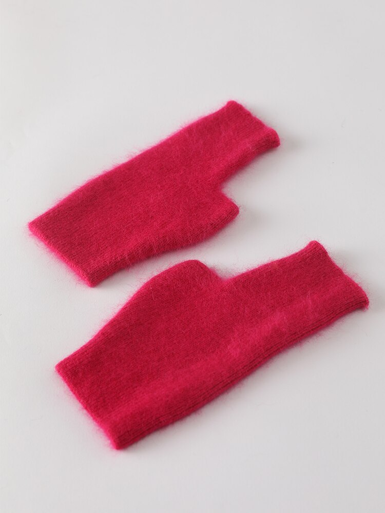 Mink kashmir efterår vinter handsker fingerløse varm vaskebjørn uld vante håndledslængde med tommelfinger hul luffer koreansk kvinde dejlig: 06 fuchsia