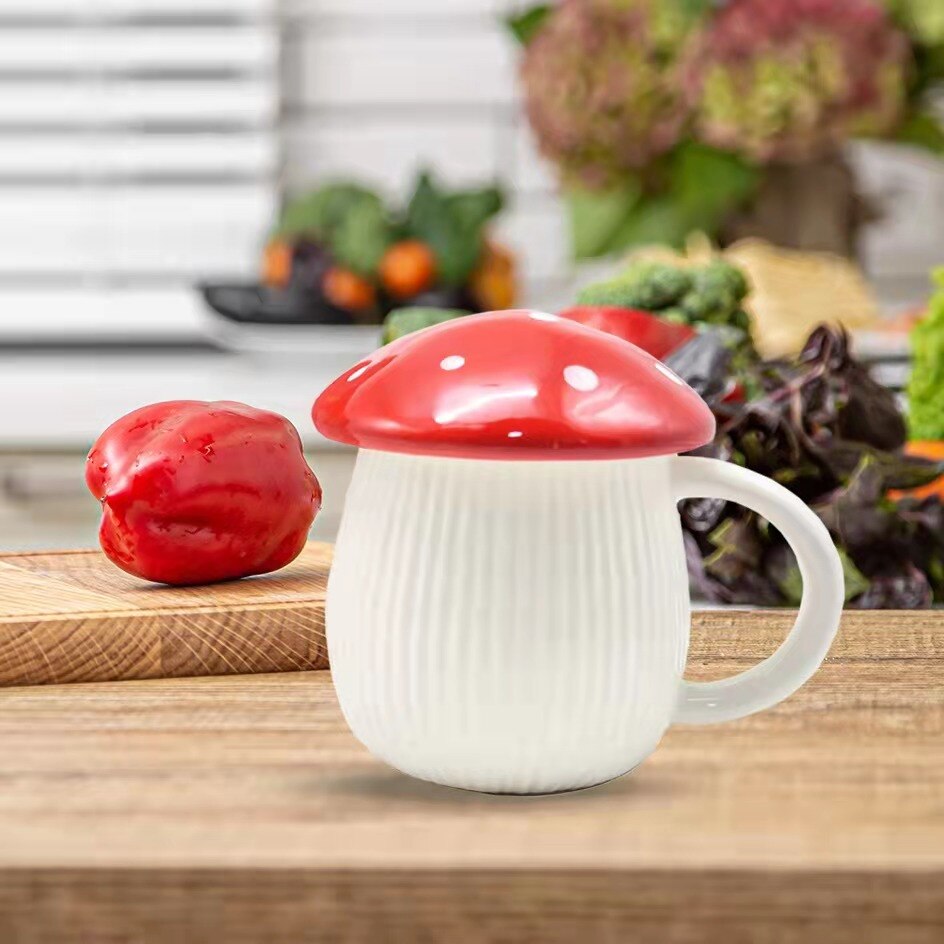 380ML Mushroom Cup With Lid Coffee Mug Cups Ceramic Mugs Cute Water Cup Cute Office Home Coffee Mugs