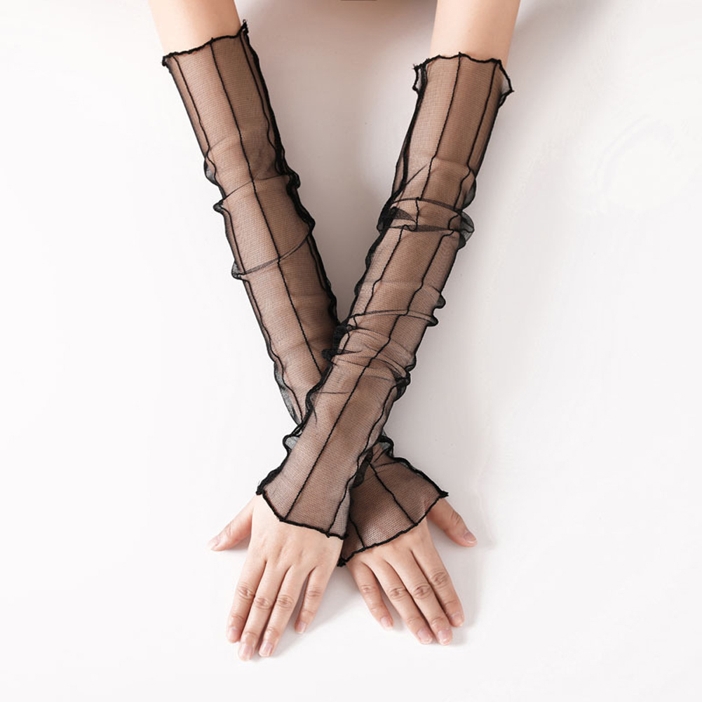 Manga de encaje de malla para mujer, protección solar de verano, calentadores de brazos de conducción, mangas largas, cubierta UV delgada, manga larga transpirable: 3