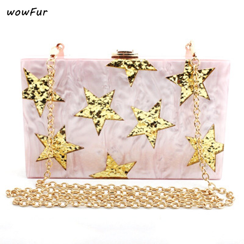 Bolso de mano de PVC con forma de estrella para mujer, bandolera de hombro, informal, de pequeña capacidad, con caja acrílica: pink