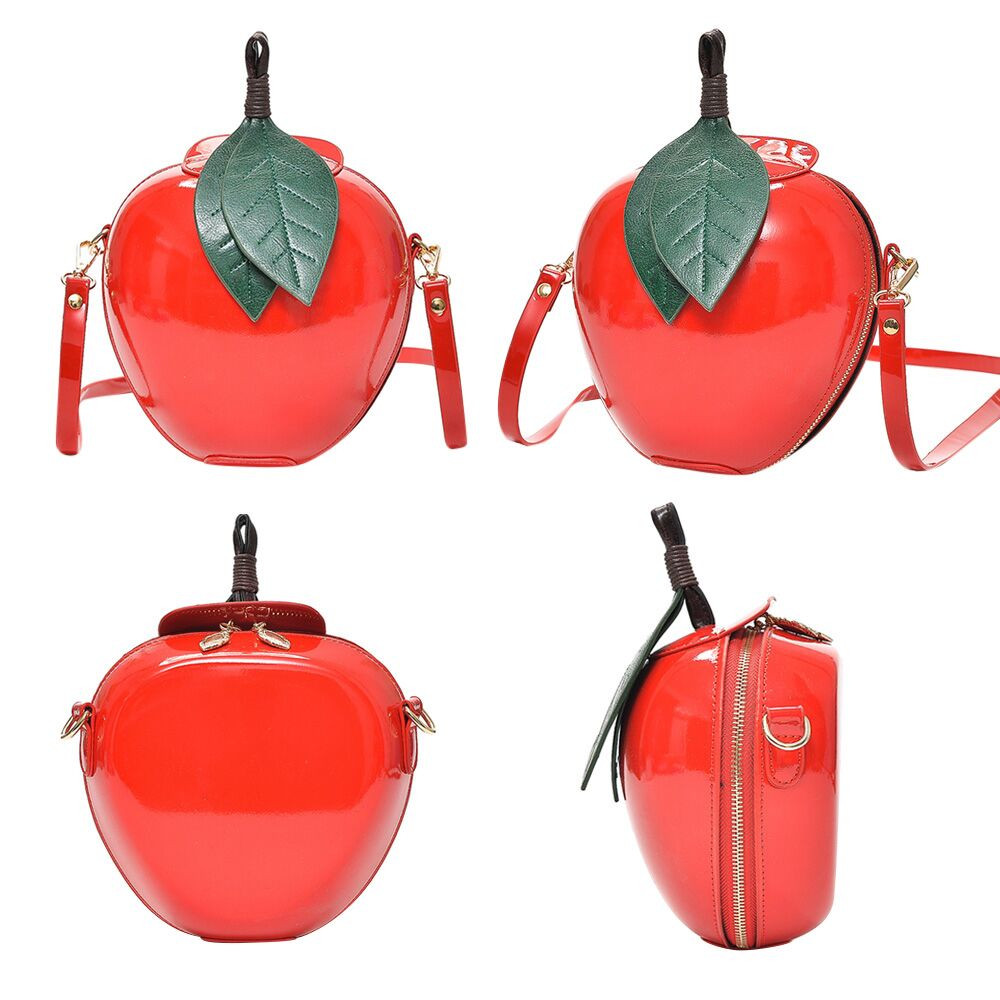 #H30 Apple Shape Pu Leather Handbags Solid Zipper Shoulder Bag Crossbody Messenger Phone Coin Bag Evening Party Clutches Bolsas: Red 