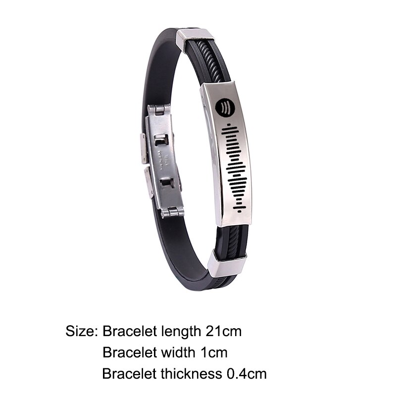 Incisione laser fai-da-te personalizzato codice di scansione codice di scansione bracciale coppia gel di silice uomo donna bracciale acciaio al titanio codice musicale
