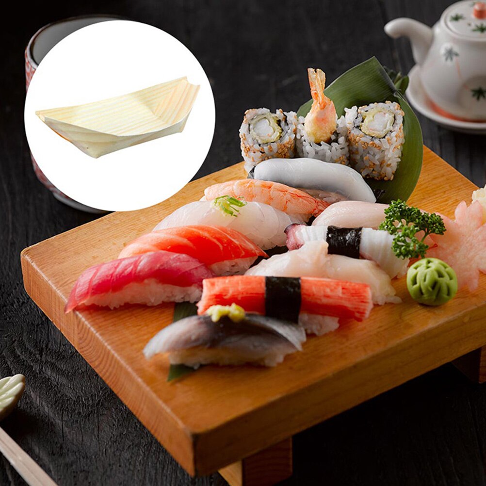 50Pcs Disposable Sushi Boat Sashimi Serving Dish Boat Shape Bowls Food Container