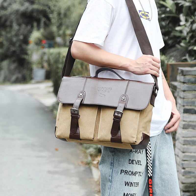 Zakelijke tas canvas aktetas grote heren schoudertas heren crosstas documenten opbergtas notebook tas voor laptop handtassen crossbody