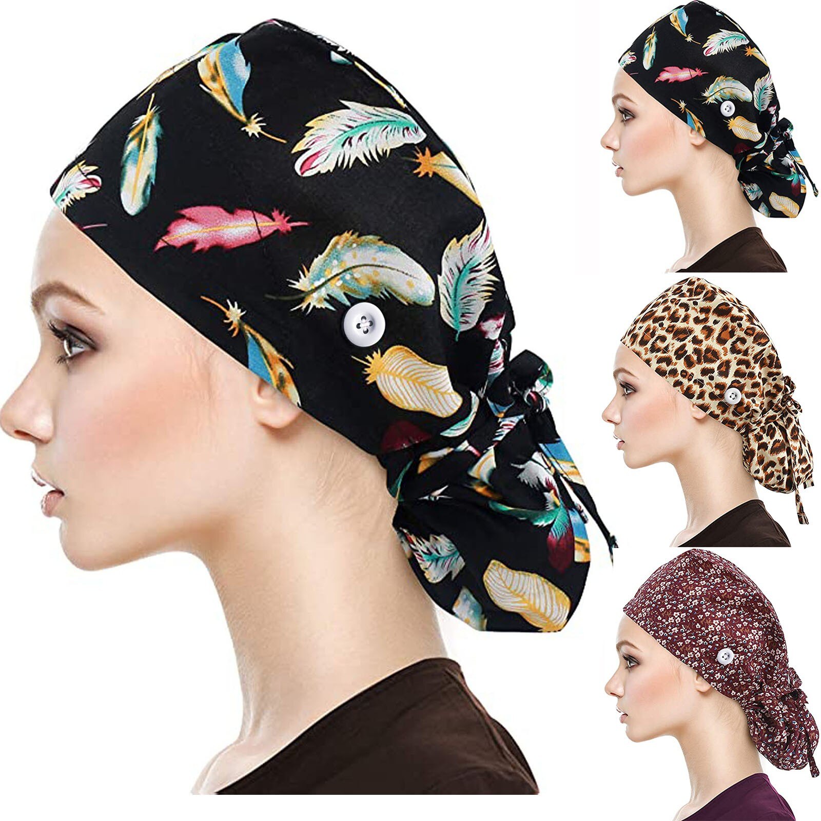 Printed Hats Scrubs Hats With Button Anti-lear Bandage Adjustable Caps Printing Nursing Caps Scrubs Cap Балаклава
