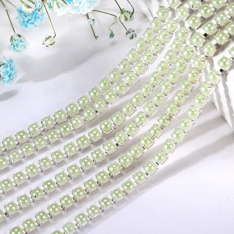 2Mm Crystal Pearl Rhinestone Chain Silver Base Cup Parel Ketting Voor Naaien Diy Kledingstuk Accessoires Trim: 2mm-1 yard / Lt.Peridot