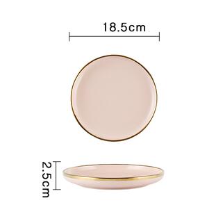 Ensemble de dîner en céramique de luxe couleur bleu foncé ou rose: assiette de dîner + assiette d'accent + bols + cuillère adge en or: 7 inch pink