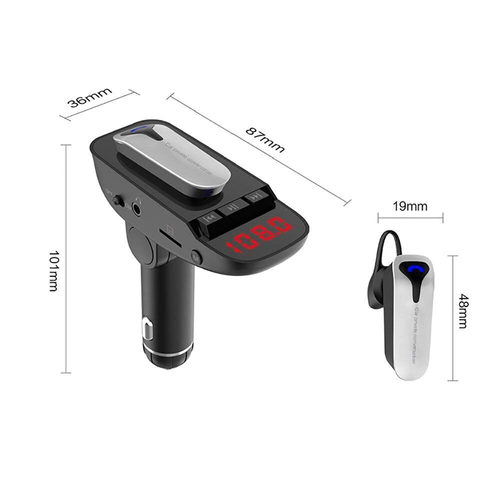 FM Transmitter Bluetooth V4.2 Handsfree Car Kit + Headset Earphone FM Modulator Adapter Aux Output Inout Support TF Card U-disk