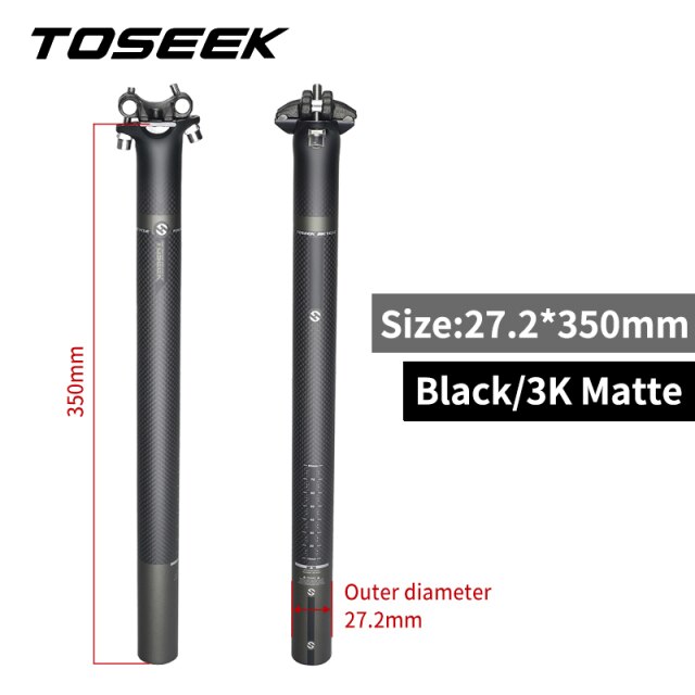 TOSEEK-sillín 100% de fibra de carbón mate 3K, superligera, Piezas para sillín de bicicleta de montaña o carretera, 27,2/30,8/31,6x350/400 MM: matte 27.2-350mm
