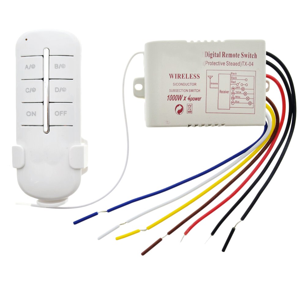 Wireless 4 Channels 220V Lamp Remote Control Switch Transmitter 360W swith for led bulbs