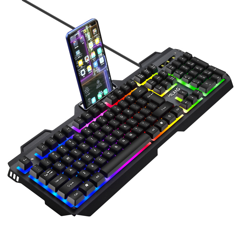 Mechanical Feel Gaming Keyboard Mouse Set Metal Iron Plate Floating Keycap USB Wired Colorful Luminous Keyboard for PC Gamer