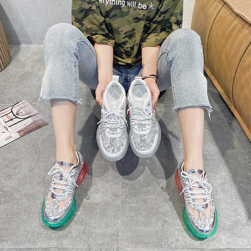 Women Sport Shoes Chunky Sneakers Female Running Shoes Height Increase Vulcanized Shoes Woman Footwear Femme