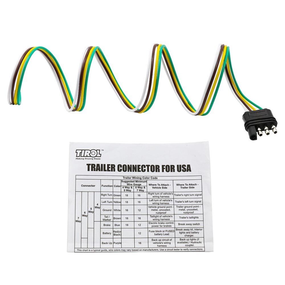 1 Set 12V 4Pin Replacement Trailer Connection Adapter Trailer Wire Harness Trailer Accessory