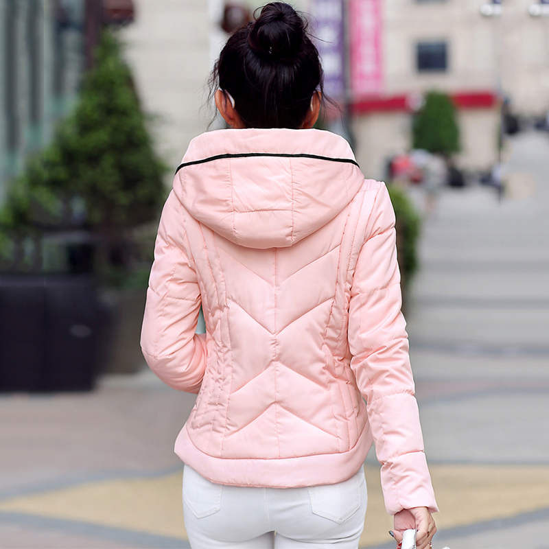 Short Winter Jacket Women Slim Female Coat Thicken Parka Cotton Hooded Fur Collar candy-colored Ladies Jacket