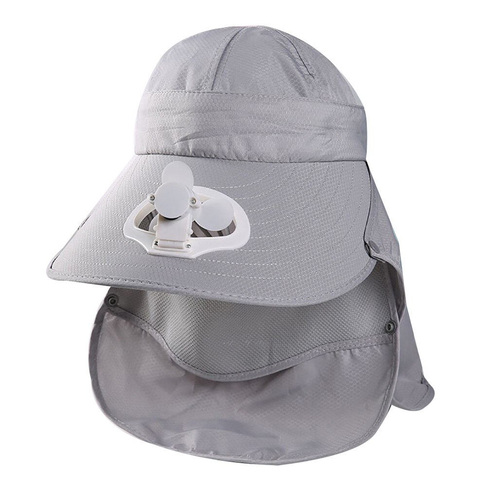Zomer Afneembare Outdoor Anti-Zon Cap Hals Gezicht Flap Brede Rand Hoed Met Ventilator Geschikt Voor Klimmen Dagelijks Gebruik: Grey