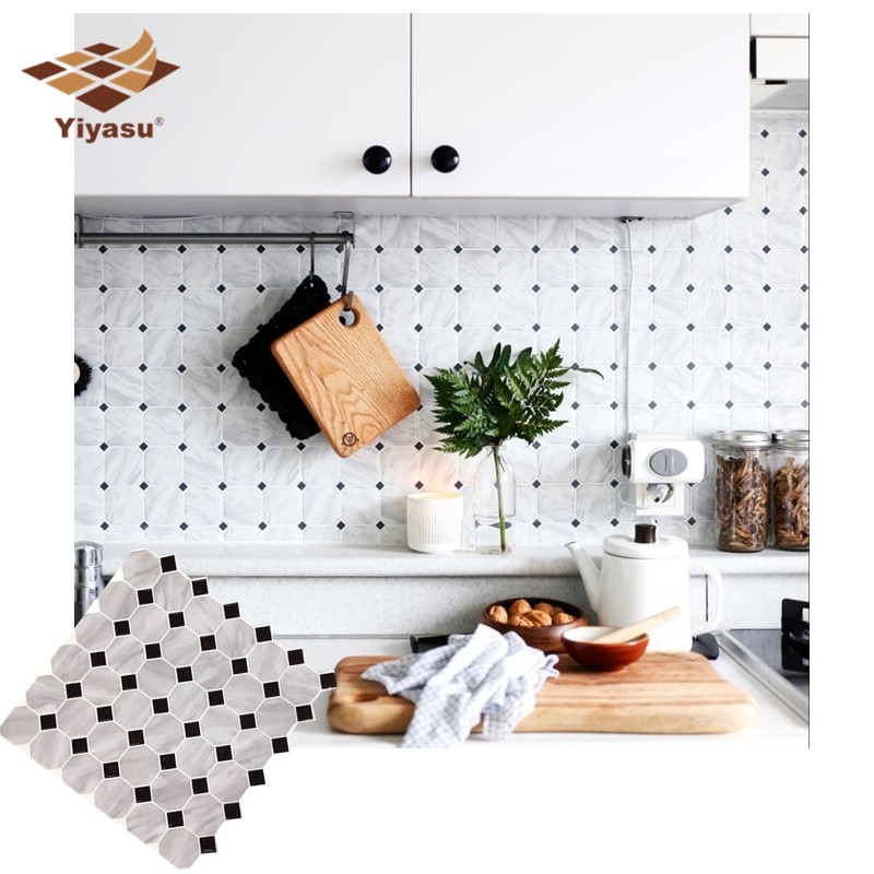 Selvklæbende vinyltapet 3d skræl og stick firkantede vægfliser til køkken og badeværelse backsplash