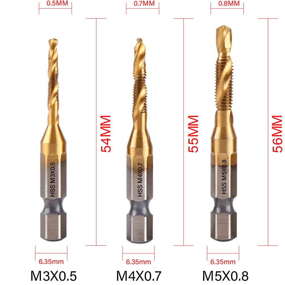 6Pcs Tap Drill Bit Hex Shank Titanium Plated HSS Screw Thread Metric Bit Screw Machine Compound Tap M3 M4 M5 M6 M8 M10 Hand Tool