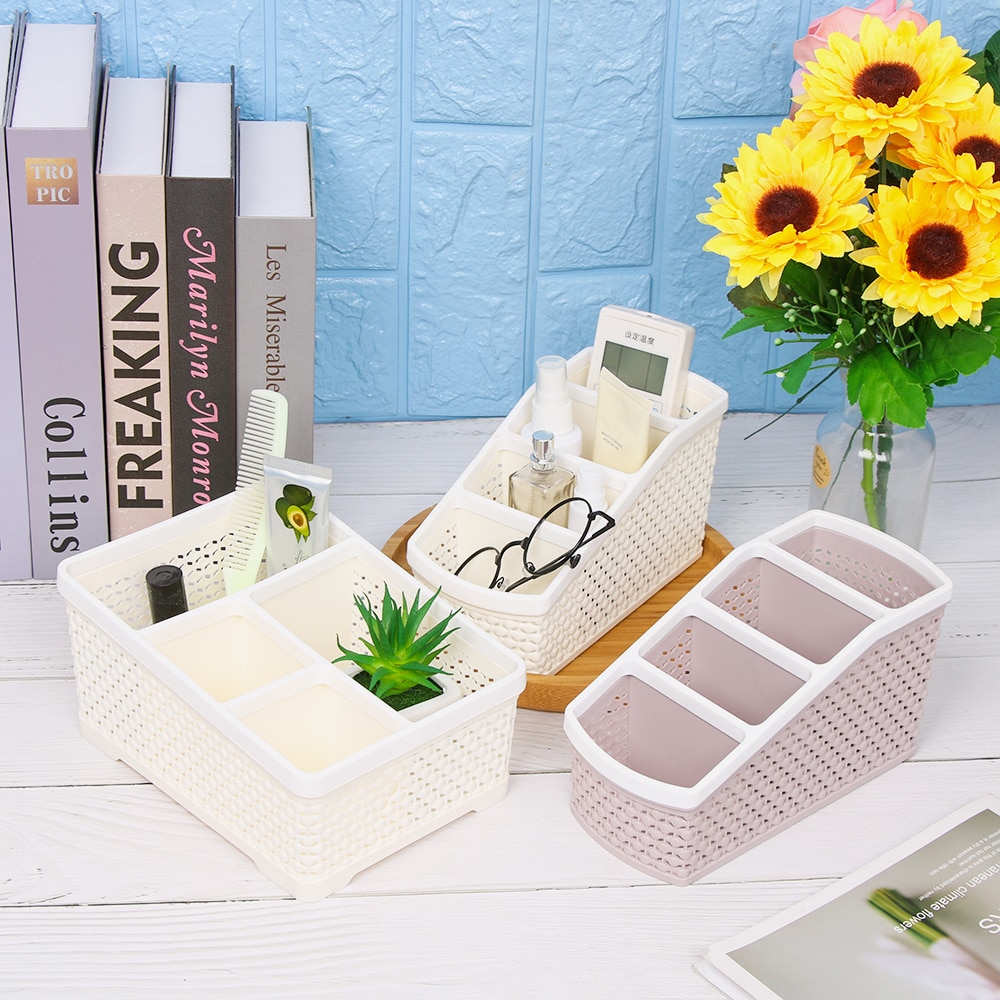 1pc rotan gevlochten multi-grid houder desktop organizer opbergdoos bureau afwerking bureau decoratie kantoorbenodigdheden schoolbenodigdheden