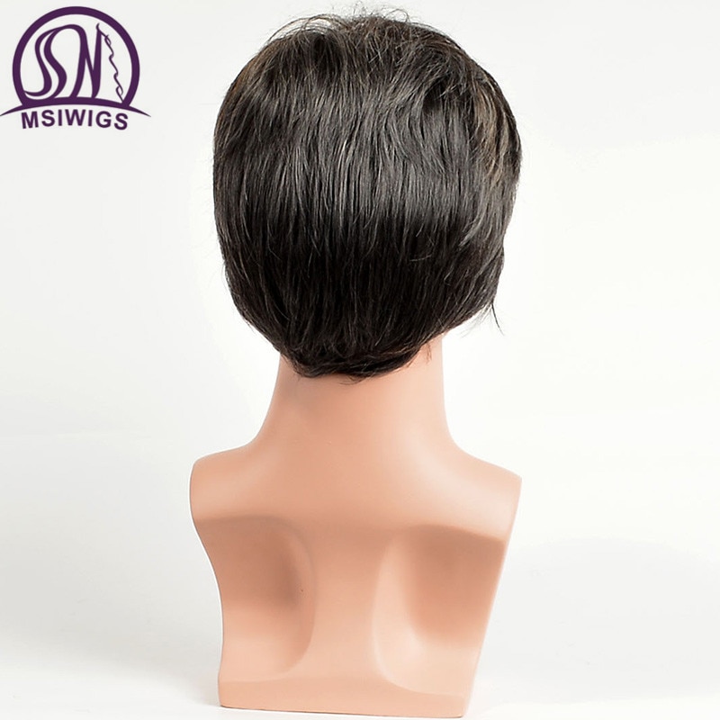 MSIWIGS Straight Short Synthetic Men Wigs Heat Resistant Male Natural Hair Ombre Man Wig