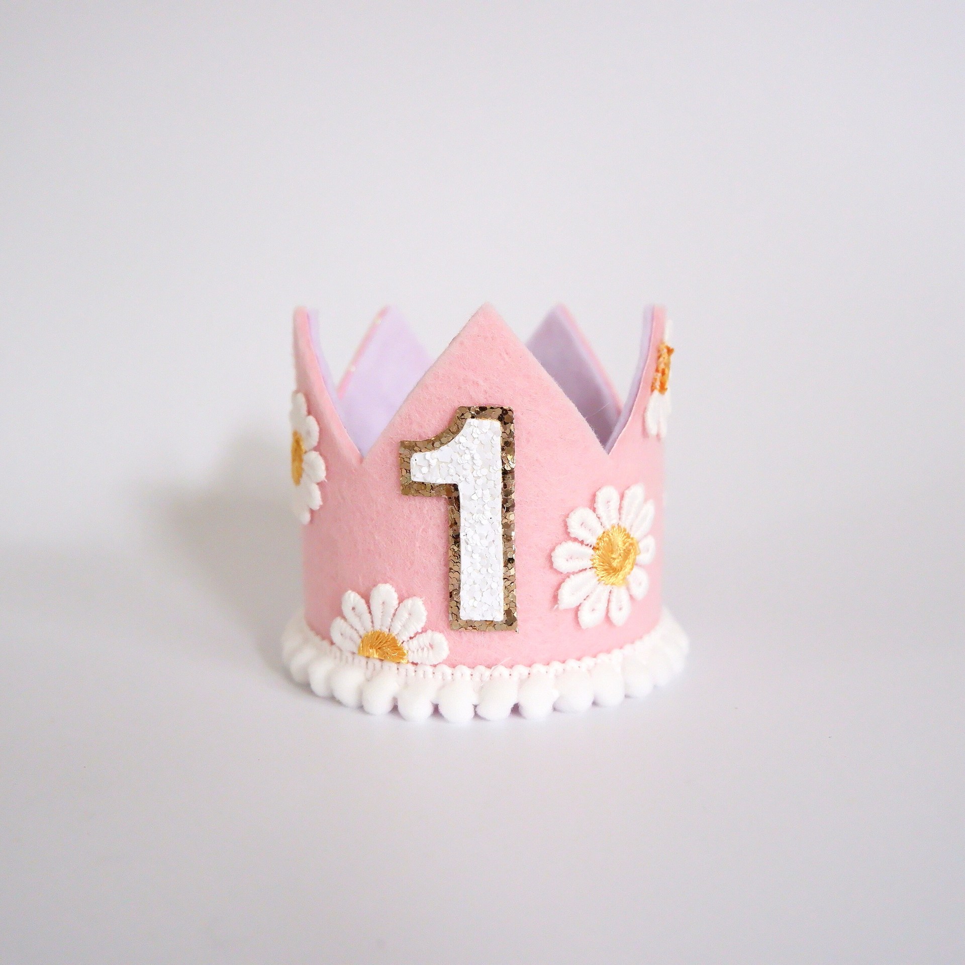 Daisy boho 1st bursdagskrone rosa krem til babyshower festhatt første gammel hodeplagg fotorekvisitter: Lysegrå